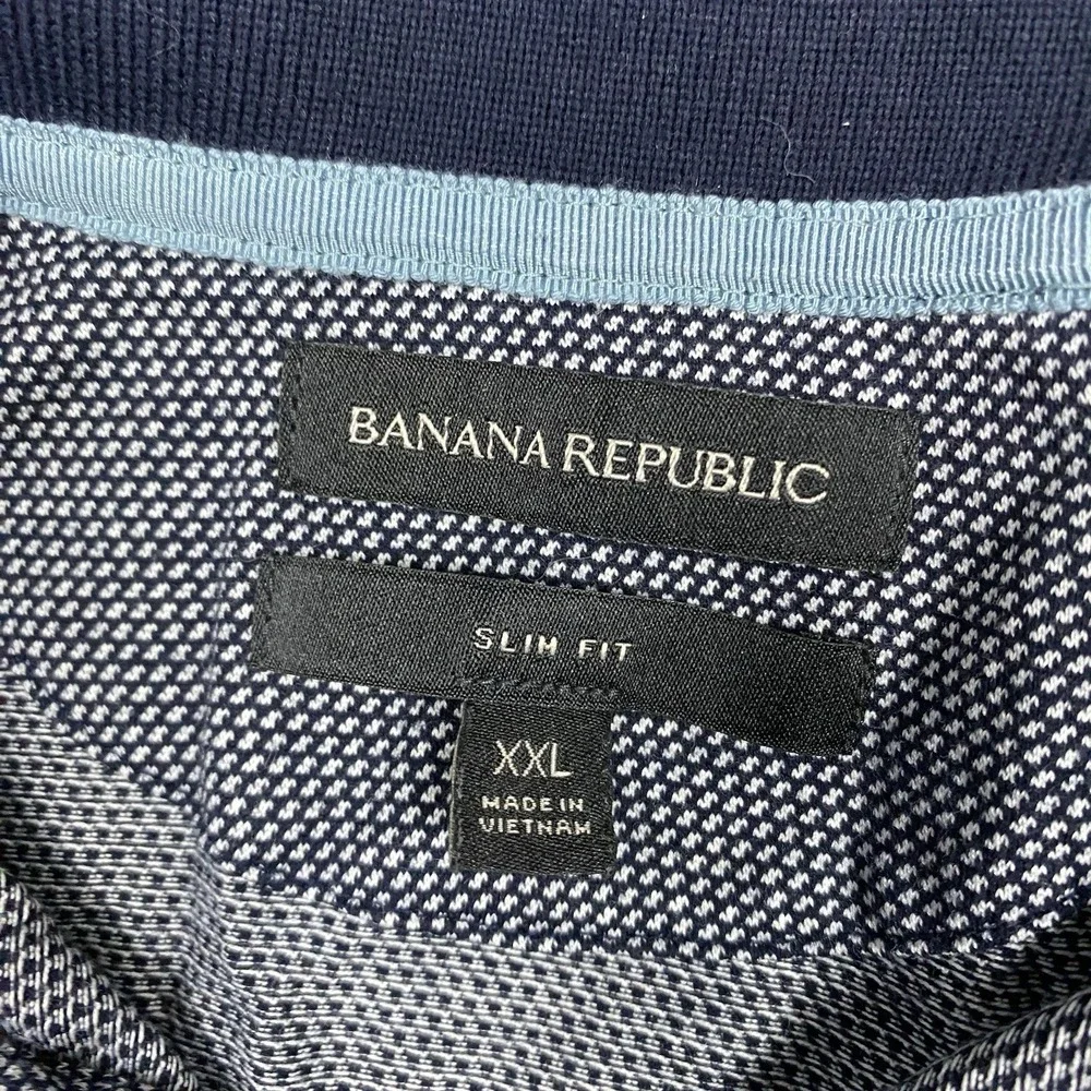 Banana Republic Slim Fit Polo Mens XXL Navy Pattern Buttons Short Sleeve